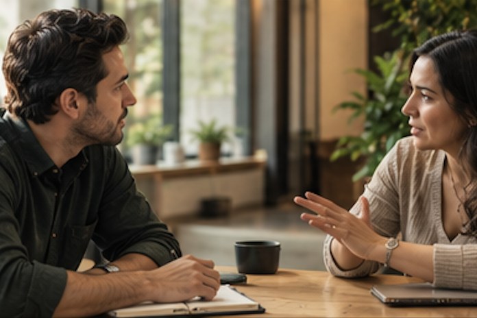 Asesor conversando con un cliente