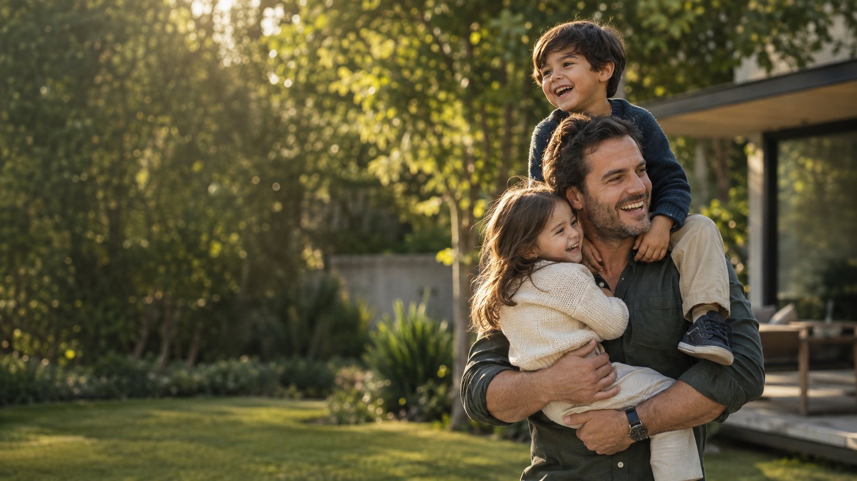 Padre con sus hijos