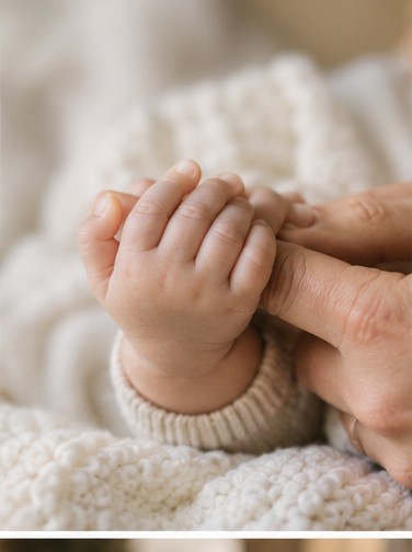 Mano de un bebé sosteniendo la de su padre